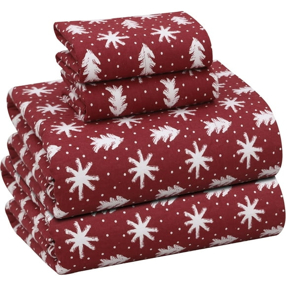 ERDS-Ruvanti Flannel Sheets Full Size - 100% Cotton Double Brushed Bed Sheets Set, Deep Pockets 16 Inches, All Seasons Breathable & Extra Soft Full Sheets, Warm & Cozy, 4 Piece, Red Christmas