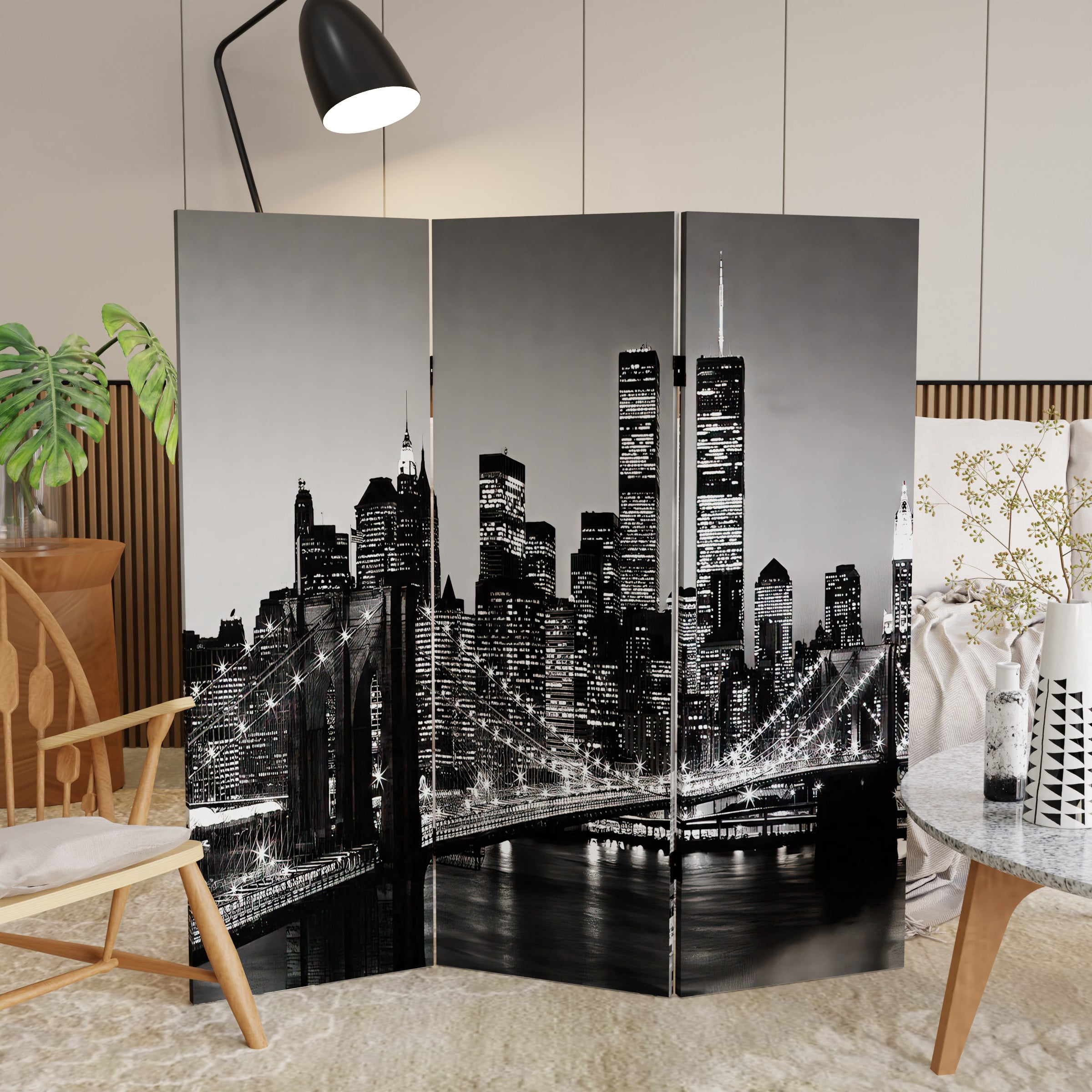 4 ft. Short Double Sided New York Scenes Canvas Folding Screen