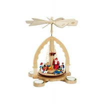 German christmas pyramid Santa giving out X-mas presents, height 27 cm / 11 inch, natural with tealights, original Erzgebirge by Richard Glaesser Seiffen