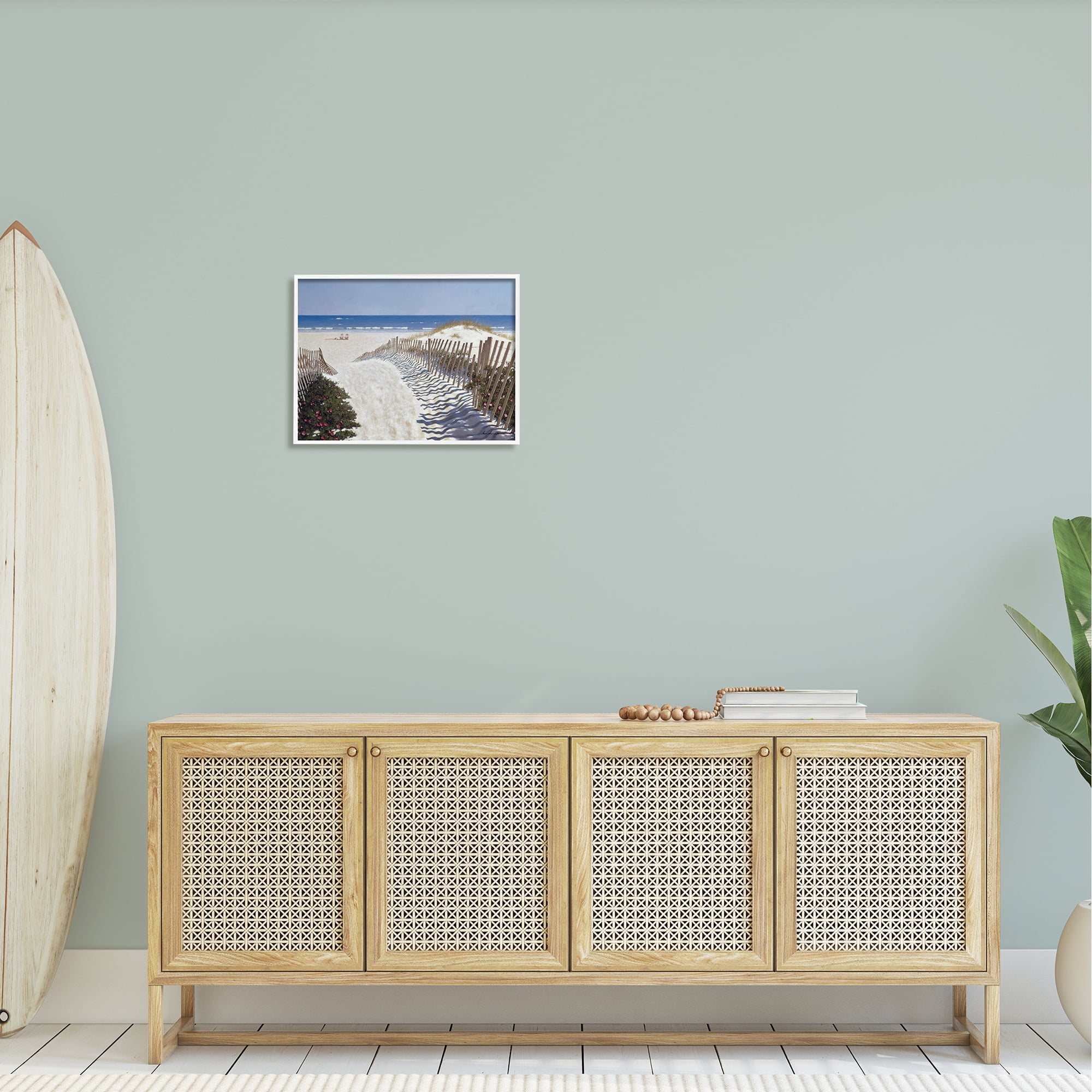 Stupell Industries Fenced Pathway to Beach Summer Nautical Painting Framed Art Print Wall Art, 20x16, By Zhen-Huan Lu