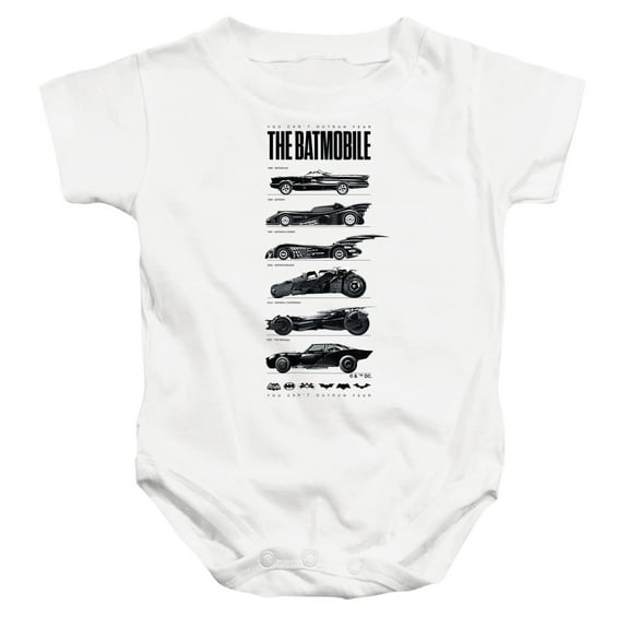 Batman 85th Anniversary Batmobile on Light Unisex Infant Snap Suit for Baby, White, Large
