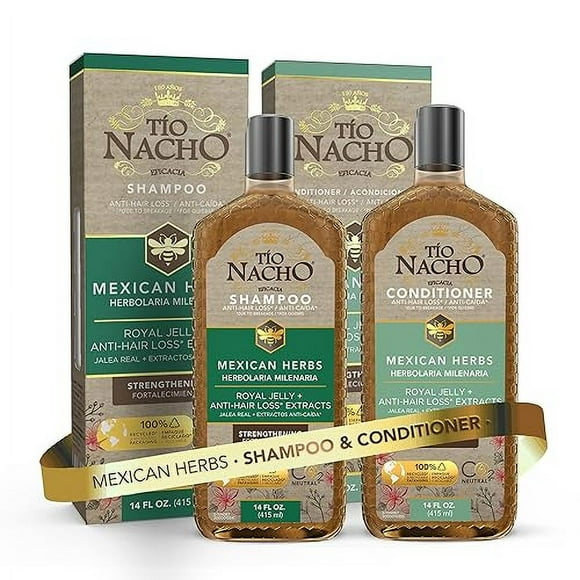 Tio Nacho Mexican Herbs Strengthening Shampoo and Conditioner Set with Royal Jelly - 14 fl oz Each | Nourishing Aloe Vera, Jojoba, Rosemary Formula for Strong, Vibrant Hair