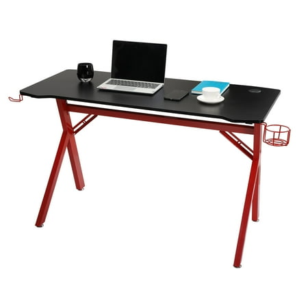 

CAIKUITONRON 47 Inch Gaming Table K-Shaped Computer Desk Large Office PC Gamer Desk with Cup Holder Headphone Hook Black