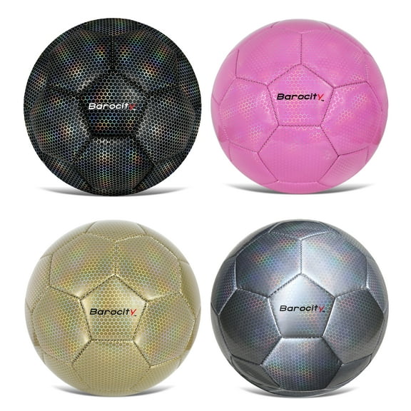 Barocity Iridescent Soccer Balls Set of 4 - Black, Gold, Silver and Pink Official Match Ball with Reflective Hex Pattern, Sport Soccer Balls for Indoor and Outdoor Training and Practice Games- Size 5