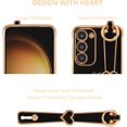 thumbnail image 2 of Samsung Galaxy S23 Plus 5G Case with Kickstand,Luxury Cute Plating Edge Love Hearts Pattern Wrist Strap Finger Holder for Girls Women,Soft Shockproof Cover for Galaxy S23 Plus 6.6",Black, 2 of 11