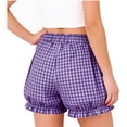 thumbnail image 3 of Women's Plaid Shorts Cute Ruffled Casual Lounge Elastic Waist Shorts with Pockets Home Beach Vacation Wear (2XL, Purple), 3 of 6