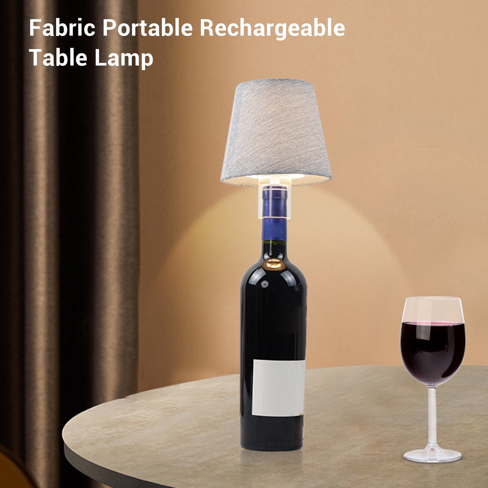 YAHHU Wireless Bottle Lamp Rechargeable 2400mAh Battery LED Fabric Wine Bottle Light 176lm 2700K Warm IP54 Waterproof Portable Table Lamps for Bedside Bar Restaurant Decor (7.48 inches / 19 cm)