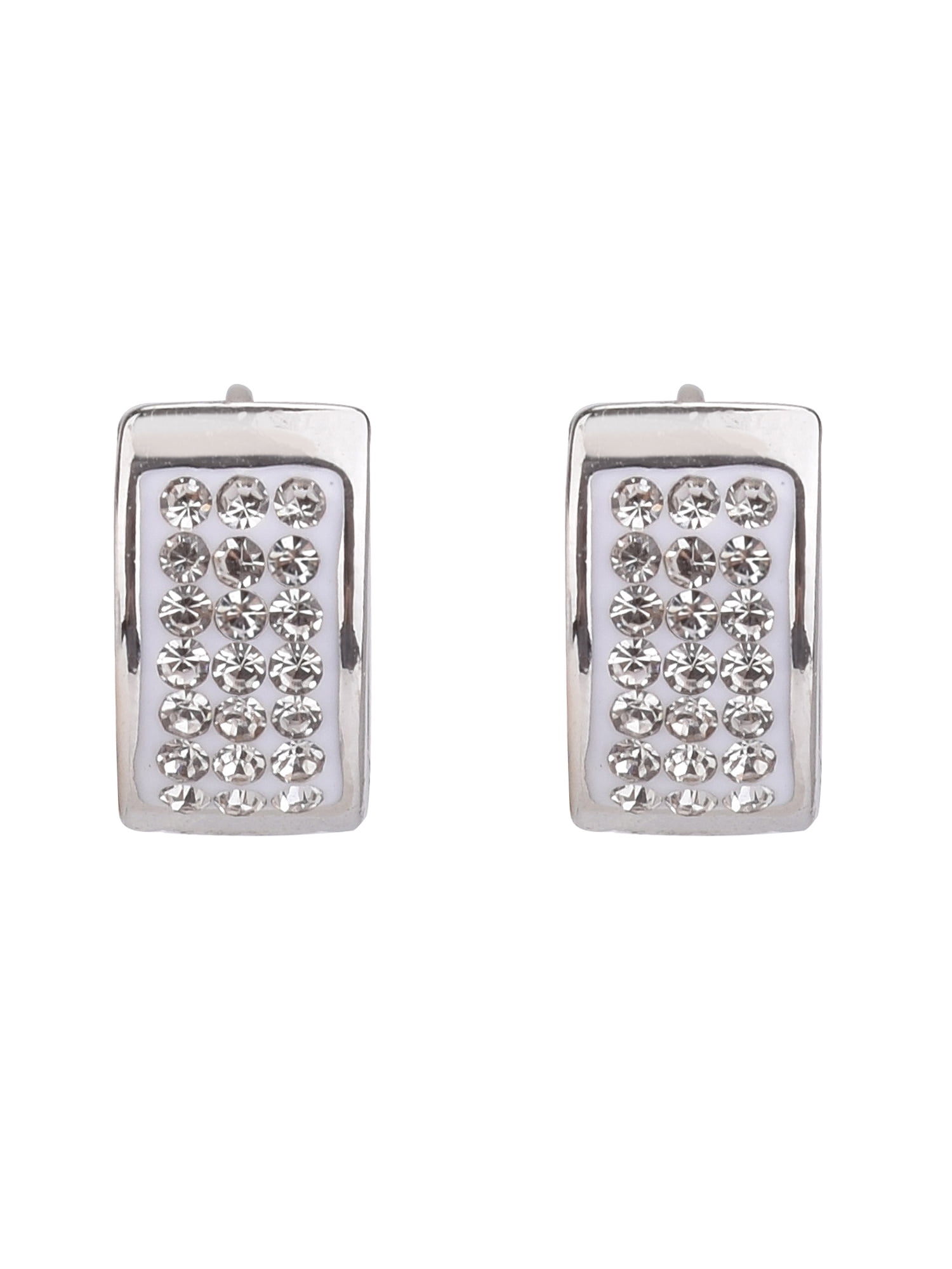 Time and Tru Adult Women's Silver Tone Small Crystal Huggie Metal Hoop Earring