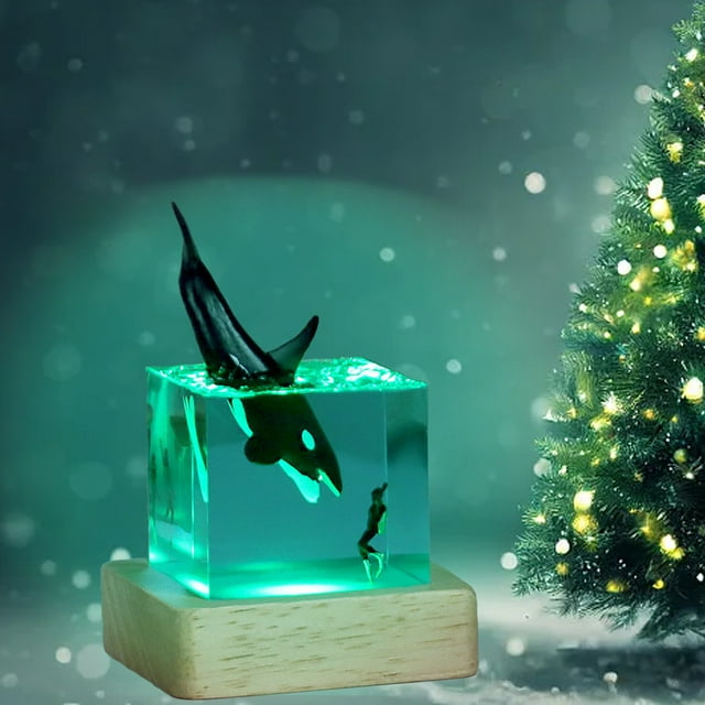 Adorno de resina marina luminosa con luz USB de 7 colores - Luz nocturna azul de ballena oceánica para decoración de dormitorios y oficinas