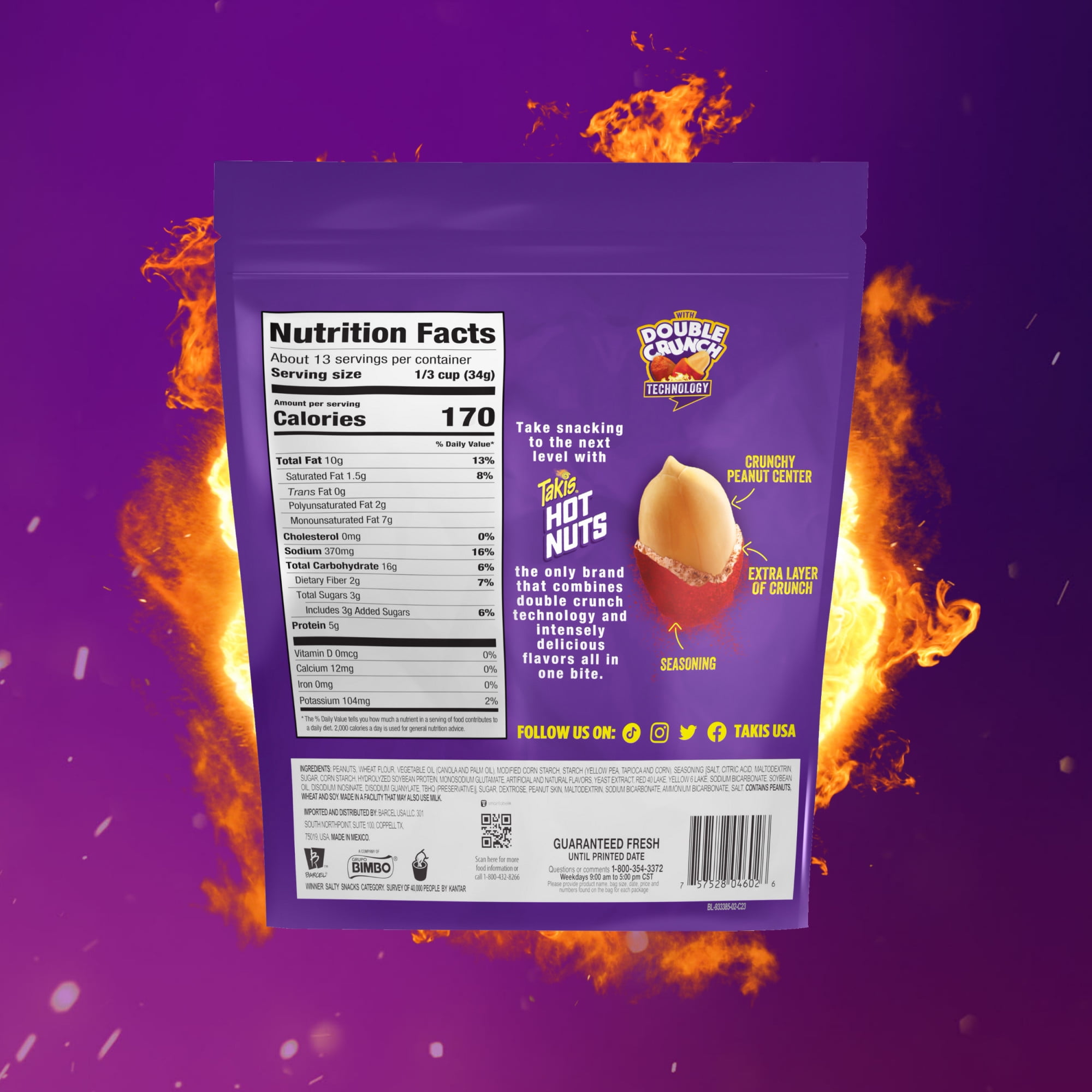 Takis Fuego Hot Nuts 15.02 oz Sharing Size Resealable Bag