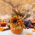 thumbnail image 5 of Large Harvest Pumpkin Figurine for Halloween Festival, Resin Tabletop Ornament with Maple Leaf and Sunflower Details, Warm Fall Decor for Living Room Desk, Entryway and Farmhouse Home Layout, 5 of 6