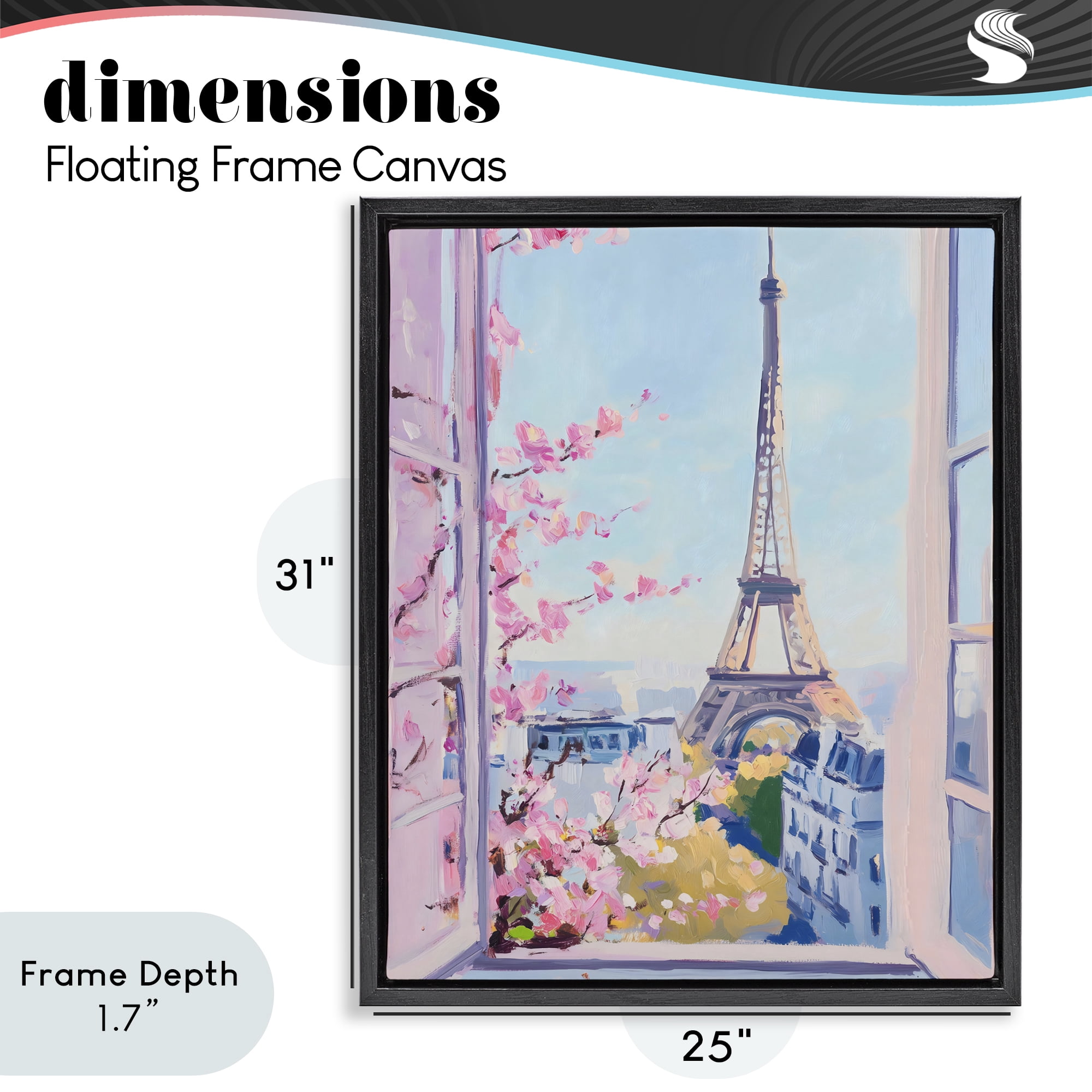 Stupell Industries Eiffel Tower View in Spring Black Framed Floater Canvas Wall Art, design by The Prints Vibe
