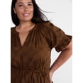 thumbnail image 4 of Terra & Sky Women's Plus Cotton Tiered Mini Dress with Short Puff Sleeves, Sizes 0X-5X, 4 of 5