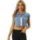 thumbnail image 1 of Chaqueta de mezclilla de verano para mujer Chaquetas de mezclilla recortadas de manga corta con botones Azul claro S, 1 of 4