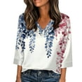 thumbnail image 2 of Mifsaly Women Silk Shirts Plus Size Womens 3/4 Sleeve Tops Boho V-Neck Vintage Print Vacation Tshirts Loose Beach Summer Blouse 2026 Trendy Workwear L, 2 of 5