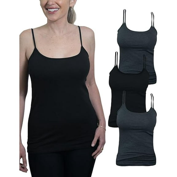 Miss Popular Women's 4-Pack Camisole Tank Tops Basic Undershirt with Adjustable Spaghetti Straps,Sizes XS-2XL