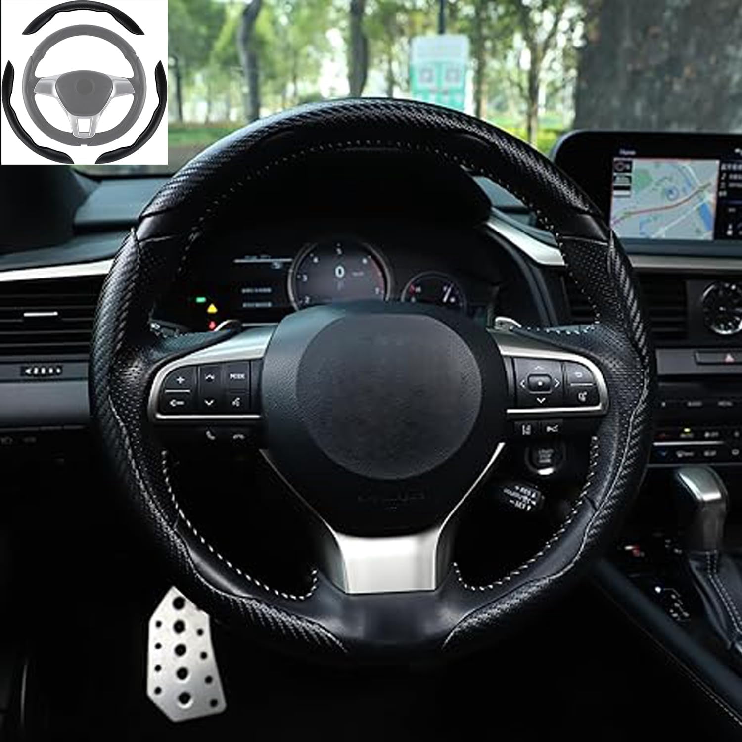 Aurovault Carbon Fiber Steering Wheel Cover, 3PCS Snap-On Anti-Slip Wrap, Universal  Car Steering Wheel Protector, Easy Install Interior Accessories