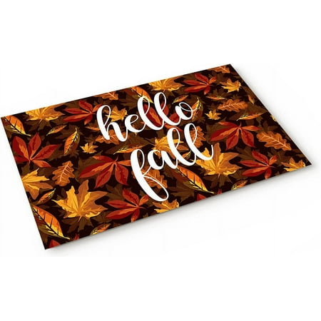 

Hello Fall Indoor Doormat Entrance Floor Mat Rubber Backing Anti-Slip Door Mat Door Rugs for Bathroom Kitchen Decorch White Font and Maple Leaves Tiled Style 24x16 Inch