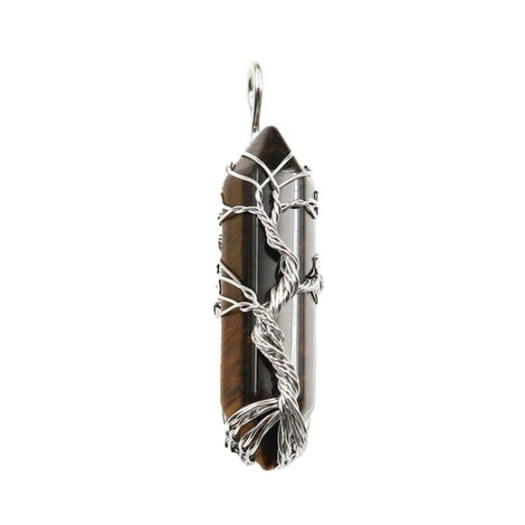 Crystal Column Pendant Hexagonal Accessory Household Tree of Life Necklace Unisex Matching Ornamental Spacers Natural Tiger Eye Stone