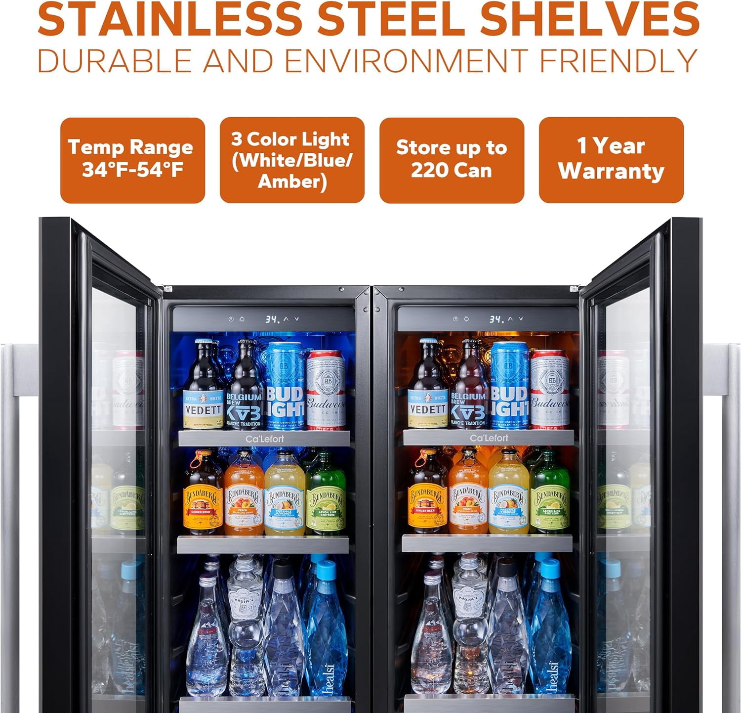 Ca'Lefort 30 inch Beverage Refrigerator,200 Cans Beverage Cooler with Stainless steel door frame for Home Office