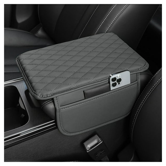 Upgraded Car Center Console Cover,Microfiber Leather Car Armrest Cover Cushion with 2 Storage Bags,Universal Car Armrest Storage Box Car Interior Accessories for Most Vehicles (Black)