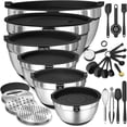 thumbnail image 1 of Juego de cuencos para mezclar con tapas herméticas, 26 cuencos de acero inoxidable color caqui con accesorios para ralladores, fondos antideslizantes y juego de utensilios de cocina, tamaño 7, 4,, 1 of 7