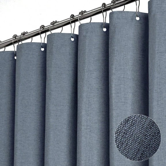 Extra Wide Shower Curtain 108 X 72 Inch Linen Textured Waterproof Fabric Shower Curtain Set With 18 Plastic Hooks Simple Wrap Around Cloth Shower Curtains For Bathroom And Bathtub Blue Gray