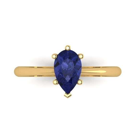 Solitaire Engagement Ring for Women - 1ct Simulated Tanzanite in 14K Yellow Gold Promise Ring