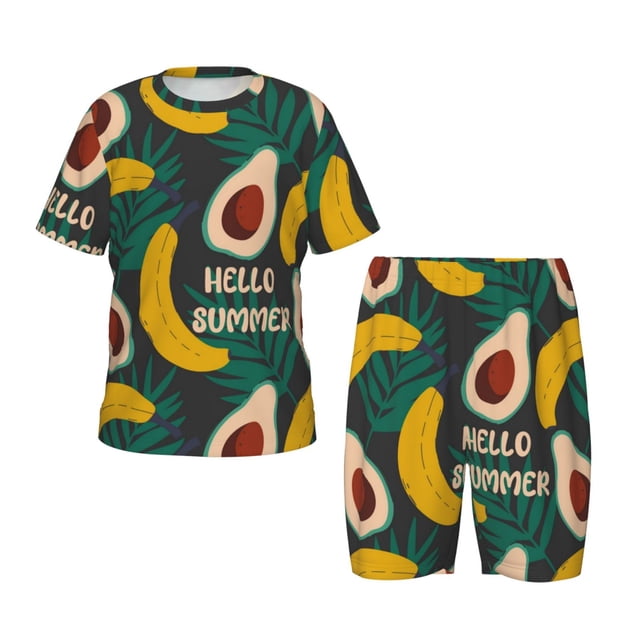 Balery Banana And Avocado Conjunto de Pijama Infantil de Manga Corta con Estampado – Ropa de Dormir de Algodón Suave-Medium