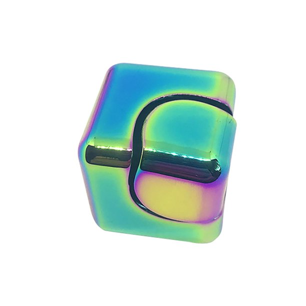 Juguete de la yema del dedo Aleación Mano Cubo giratorio Cuadrado portátil Descompresión Fidget Juguete de regalo, Colorido Inevent FN000503-01B