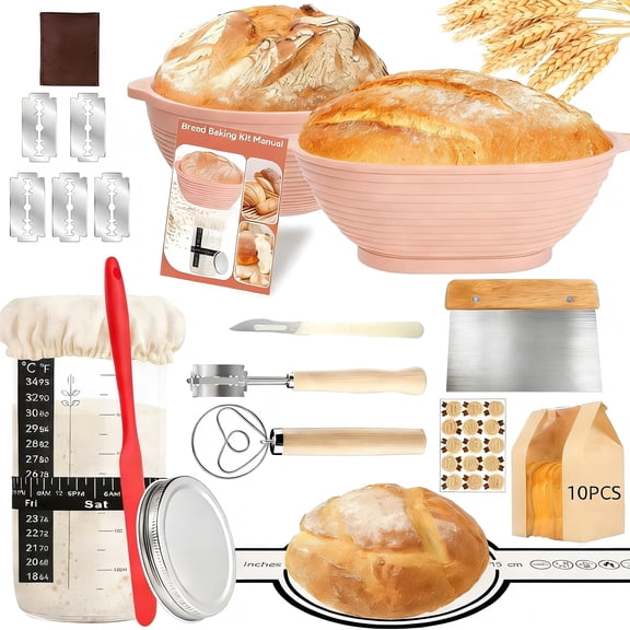 Sourdough Starter Kit, Silicone Banneton Bread Proofing Basket Set Sourdough Bread Baking Supplies, Sourdough Kit Bread Making Tools Gifts for Baking Lovers