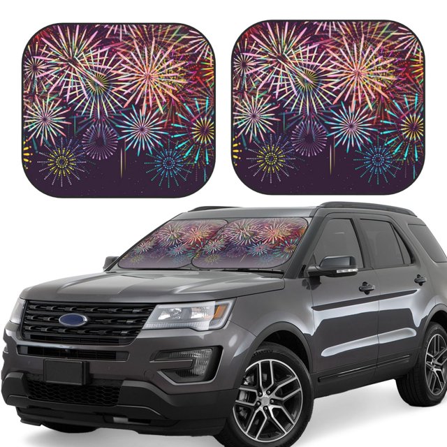 Vsdgher Fireworks2 Print Car Windshield Sun Shade, Reflective Sunshade Window Sunshade Sun Visor Protector Fit for Cars,Trucks,SUVs-Medium