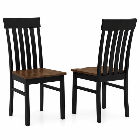 Furnibear Wooden Dining Chairs Set of 2 Armless Kitchen Chairs with Slatted High Backrests and Rubber Wood Legs for Dining Room, Black