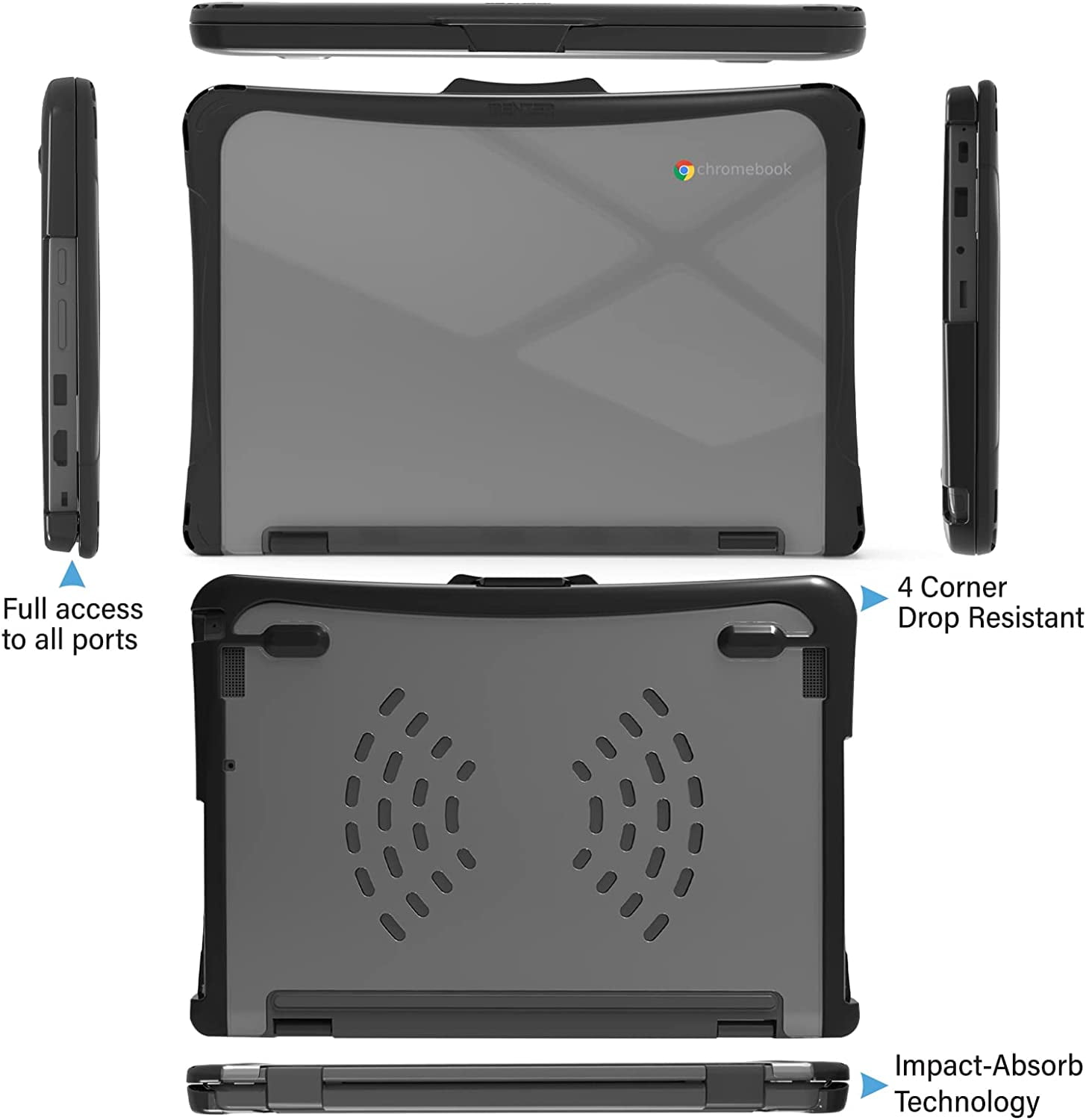 iBenzer Hexpact Case for Lenovo 300e/300w/500e/500w Gen 3 Chromebook 2-in-1 11", Heavy Duty Case for K-12 Students, Protective Case with Screen Lock, BK, W-LNV300E3-BK