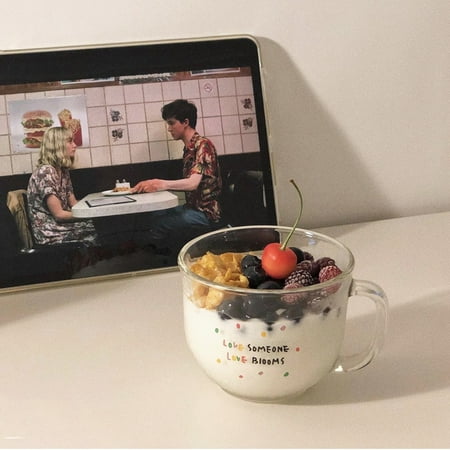 

Glass Mug High Capacity Transparent English Letters Breakfast Mugs Bowl