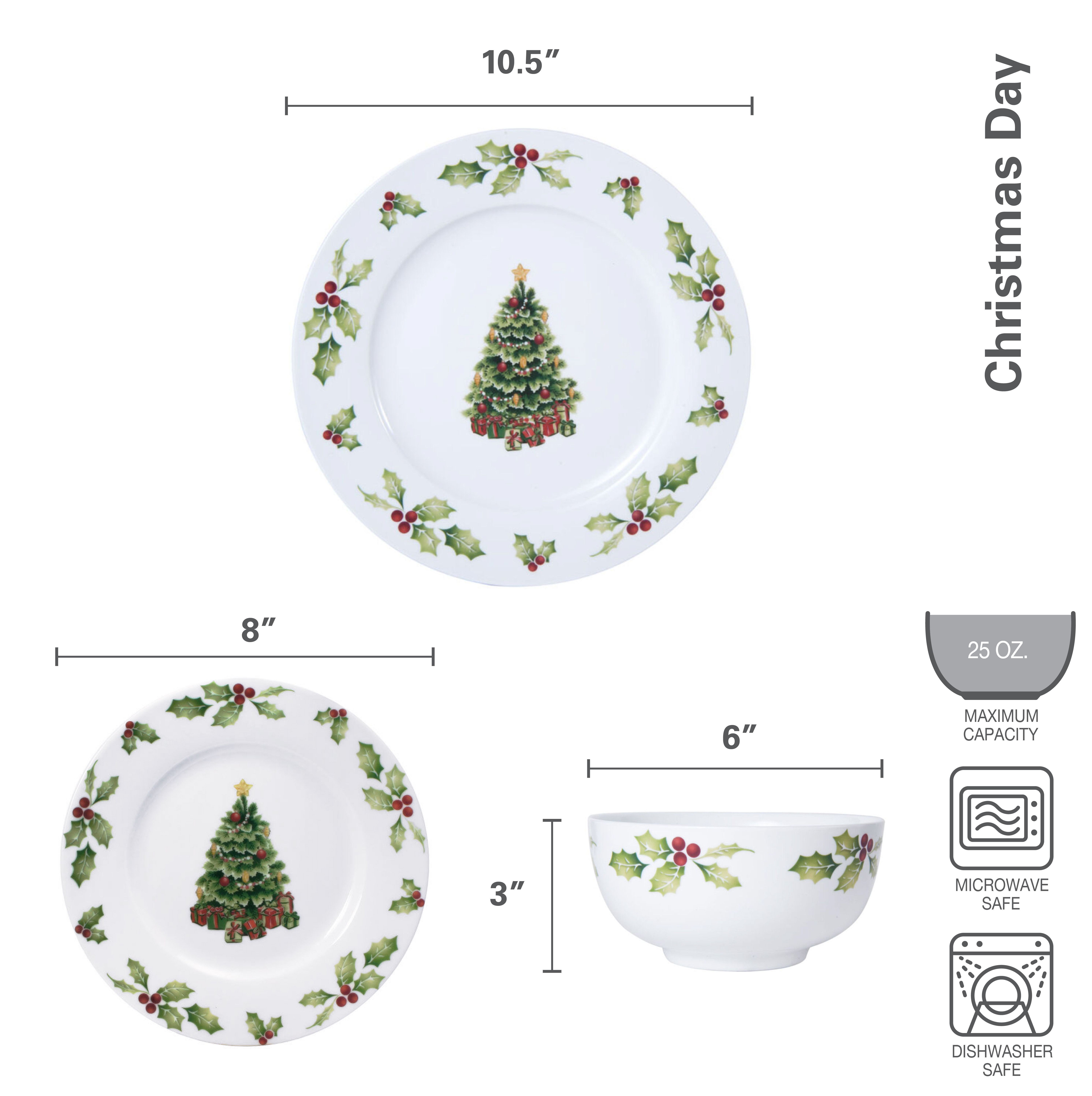 Pfaltzgraff Christmas Day 24 Piece Porcelain Dinnerware Set White