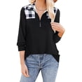 thumbnail image 3 of Gvmfive Women 1/4 Zip Lapel Plaid Pullover Sweatshirt Long Sleeve Tunic Top, 3 of 4