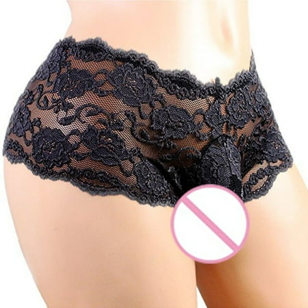 MuZeFu Thongs for Women Black Women s Solid Lace Plus Size High Waist Leak Proof Crotch Shorts Underwear Panties