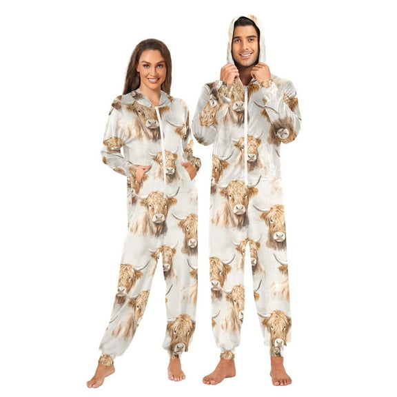joogoo Highland Cattle Flower-w5 Unisex Adults Onesies Pajamas Jumpsuits L