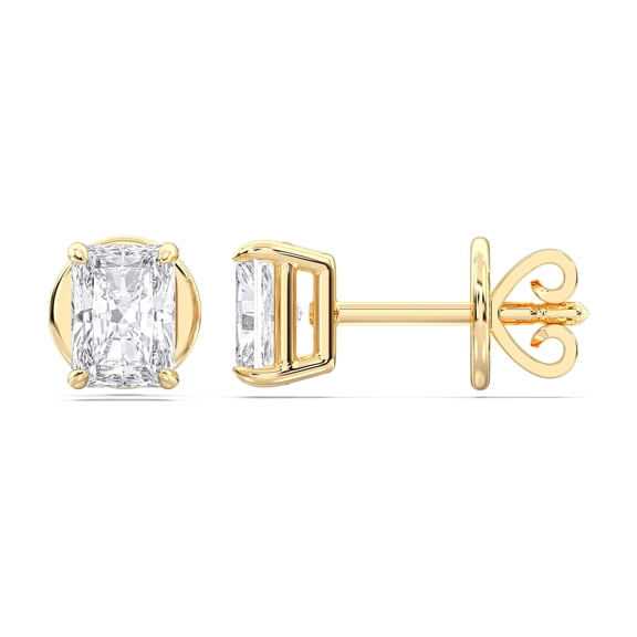 KEEVA JEWELS 1.00 Carat Radiant Moissanite Push Back Stud Earring for Women Yellow Gold Plated Silver