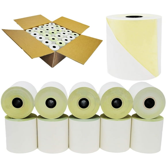 (50 Rolls) 3'' x 95' White/Canary 2 Ply Carbonless Paper Cash Register Receipt Rolls for Star Micronics SP200, Star SP2000, SP212, SP216, SP2320, SP2360, SP242