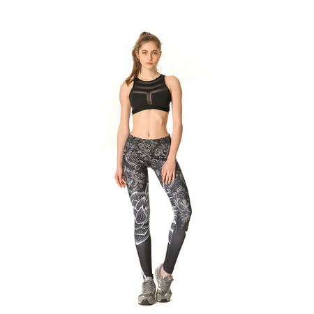Women Chinese Style Floral Printing Fitness Yoga Pants Workout High Waist Hip Push Up Running Jogging Gym Exercise Sports
