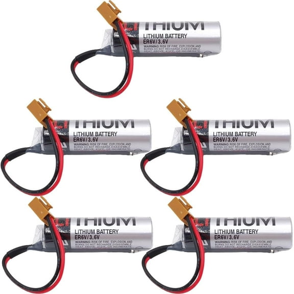 (Pack of 5) ER6V/3.6V 2400mAh PLC Battery Lithium Battery with Plug for Mitsubishi M64 System