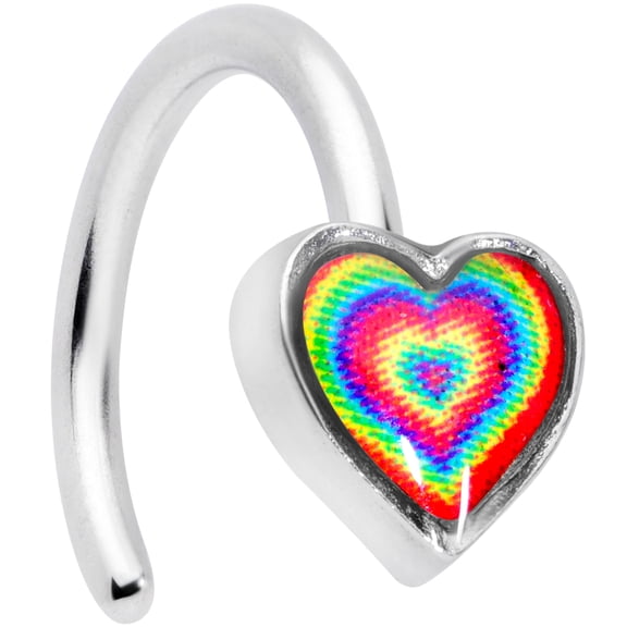 Body Candy Womens 18G PVD Steel Nose Ring Rainbow Tie Dye Heart Nose Hoop Ring Circular Nose Ring 5/16”