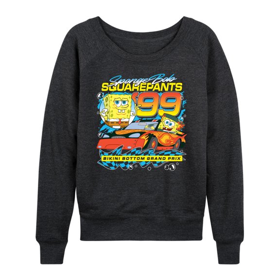 SpongeBob SquarePants - Racing Lightweight French Terry Wide Neck Long Sleeve Graphic Shirt