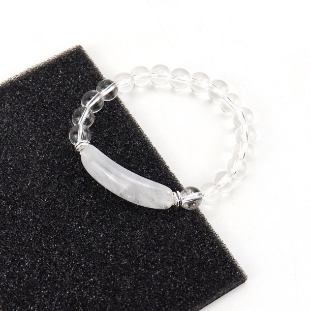 Xiao Hua Pulsera de cuentas hecha a mano, ideal para hombres y mujeres, con bolas de piedra natural y cordón elástico de cristal natural (blanco).
