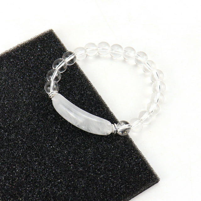 Nvzi Pulsera de cuentas hecha a mano, adecuada, pulsera de bolas de piedra natural, pulsera de cristal natural con cordón elástico (blanco)