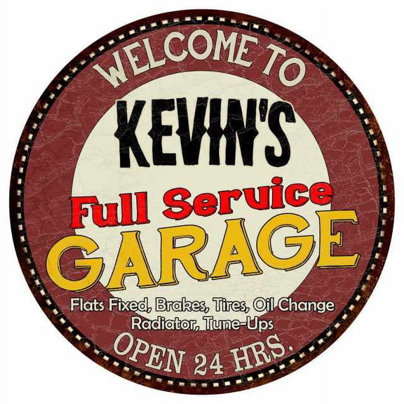 Kevin's Full Service Garage 14" Round Metal Sign Man Cave Decor 100140037194