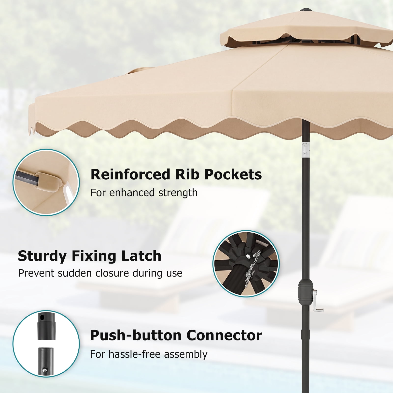 Gymax 9 FT Patio Umbrella w/Push Button Tilt & Crank 2-Tier Vented Top 8 Metal Ribs Beige