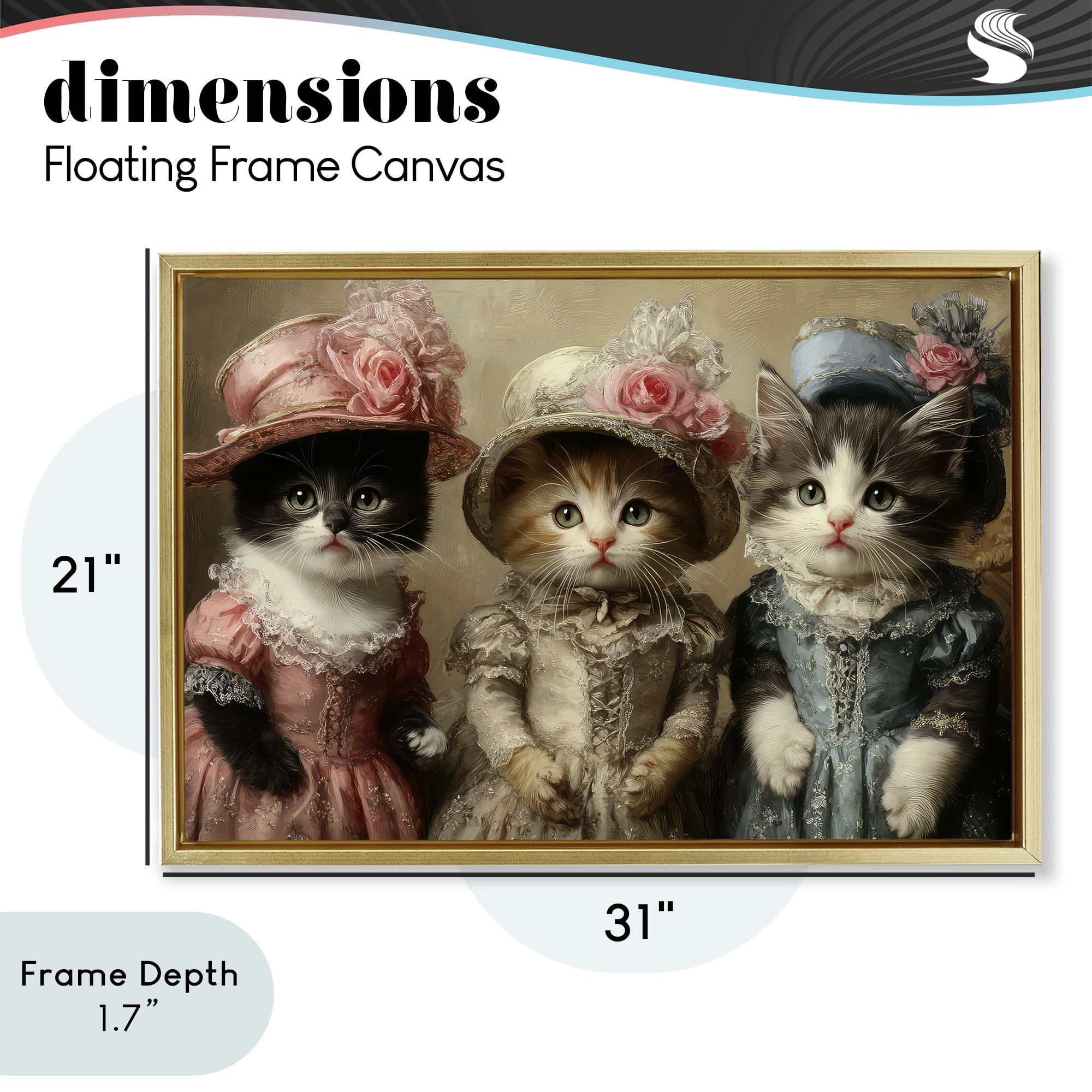 Stupell Industries Vintage Dress Cats Gold Framed Floater Canvas Wall Art, design by The Wands Want